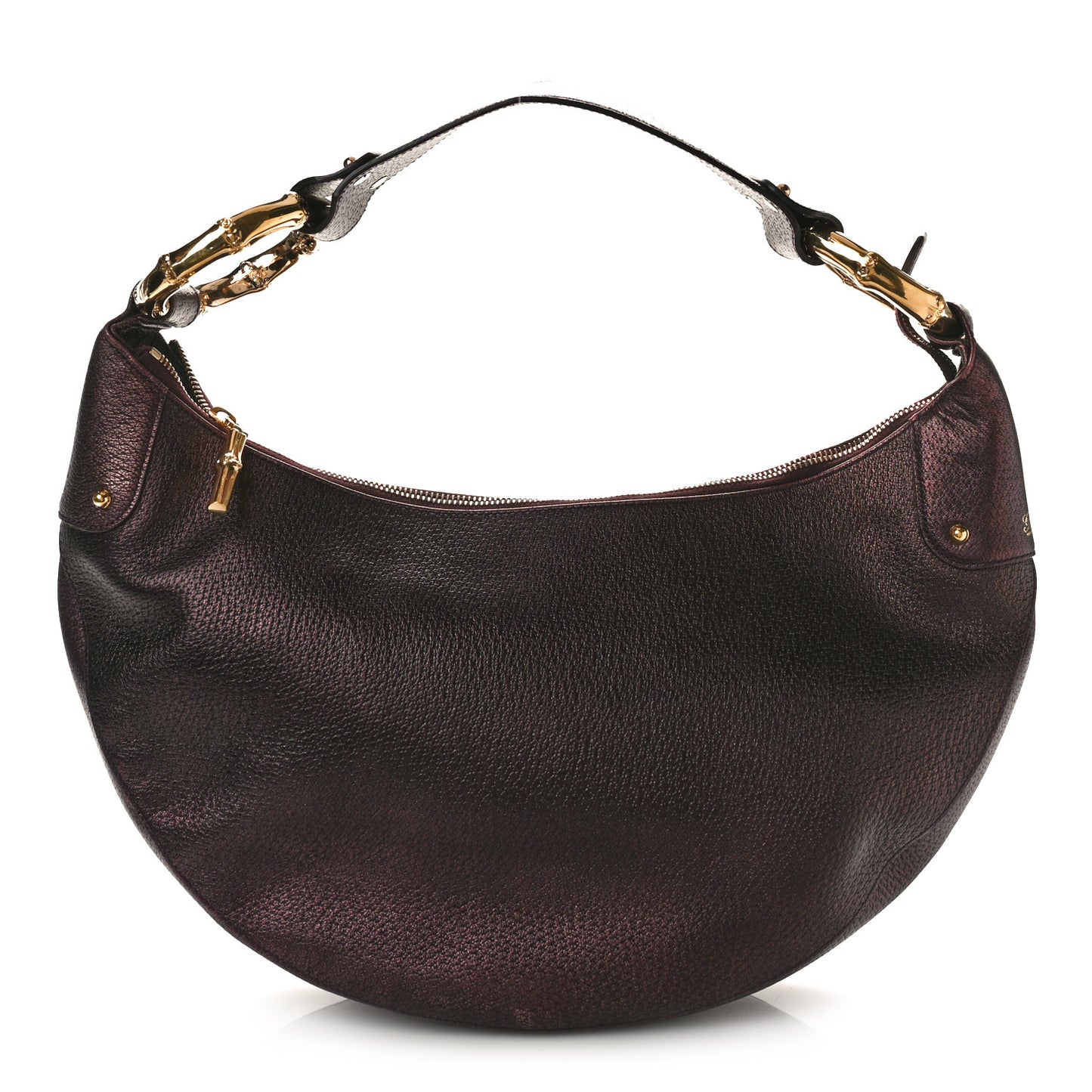 Metallic Calfskin Bamboo Ring Hobo Aubergine