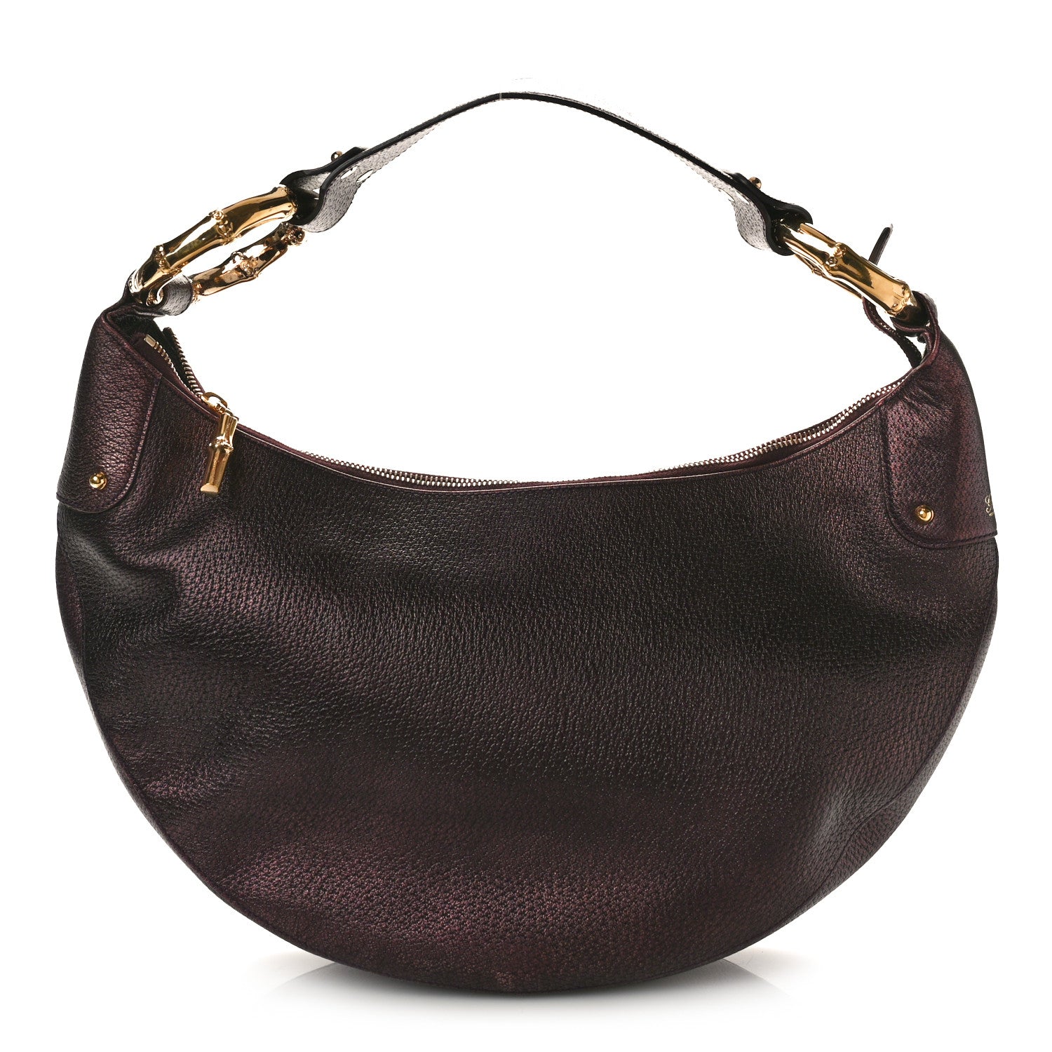 Gucci Metallic Calfskin Bamboo Ring Hobo Aubergine 1 of 10