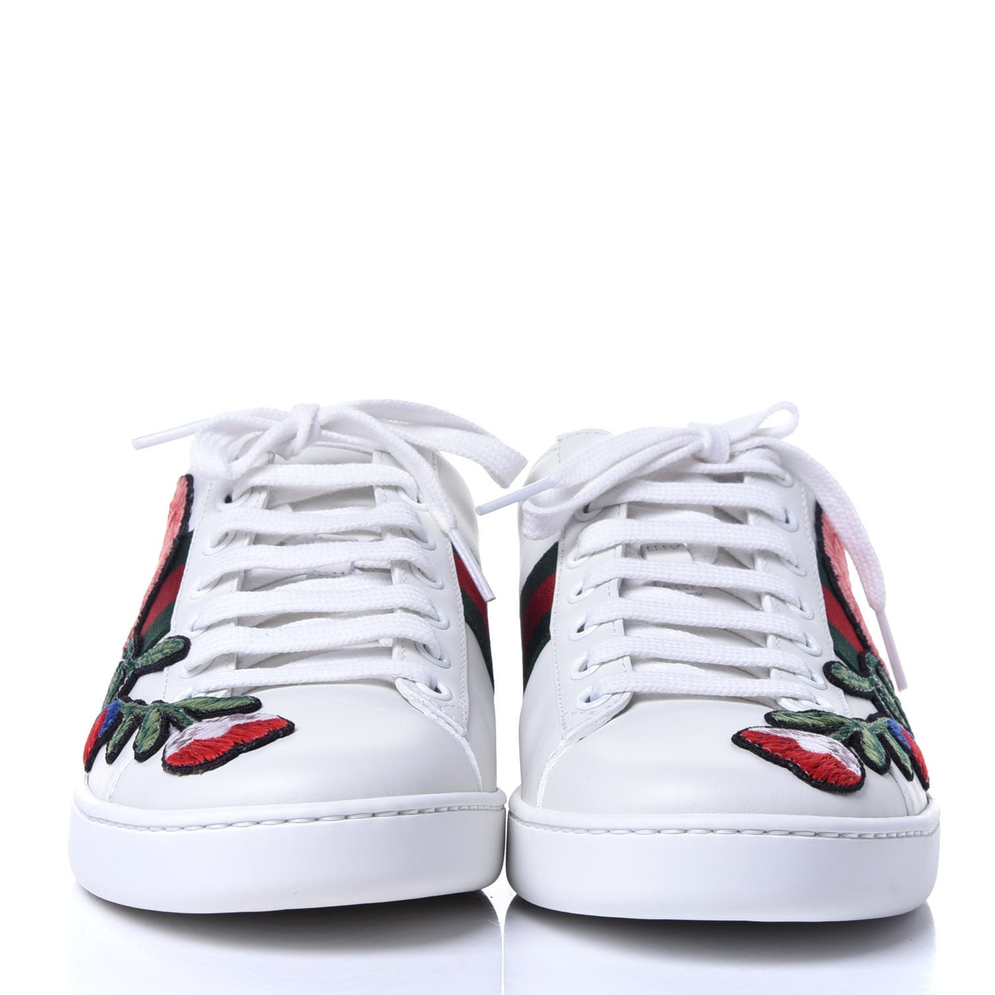 Calfskin Web Floral Embroidered Ace Sneakers 38 White