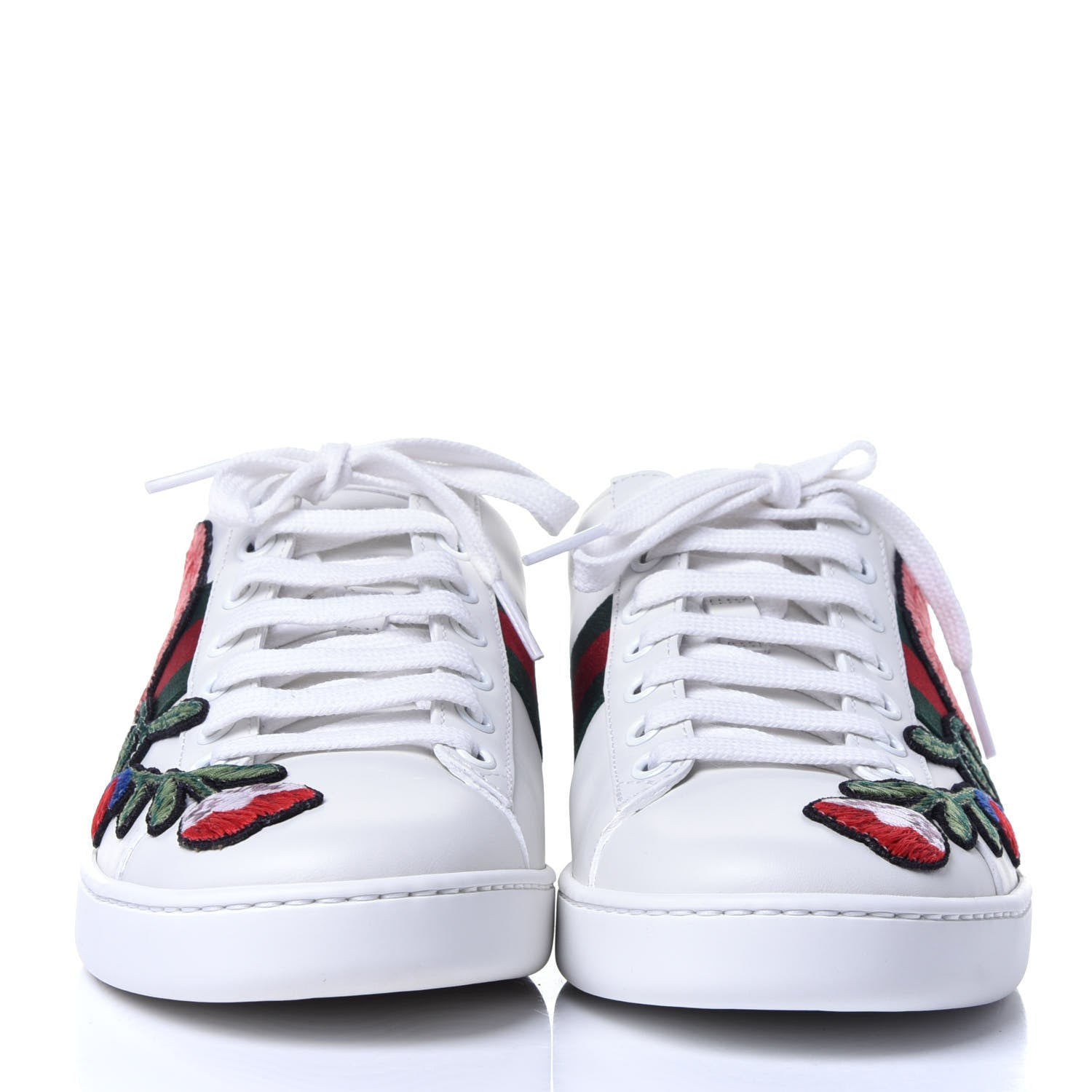Gucci Calfskin Web Floral Embroidered Ace Sneakers 38 White 2 of 12