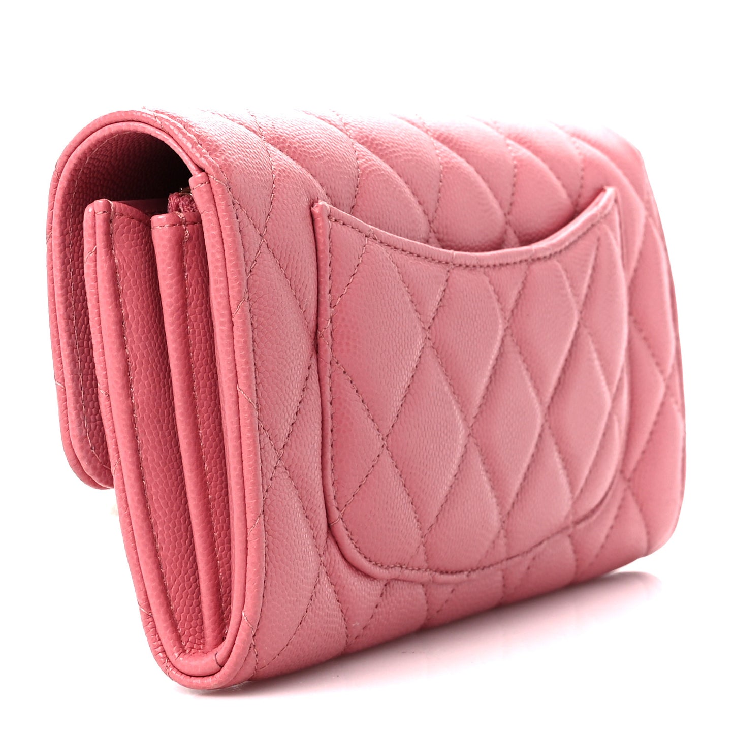 Caviar Quilted Large Gusset Flap Wallet Pink