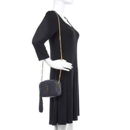 Saint Laurent Grain De Poudre Matelasse Monogram Mini Lou Camera Bag Dark Smog 2 of 10