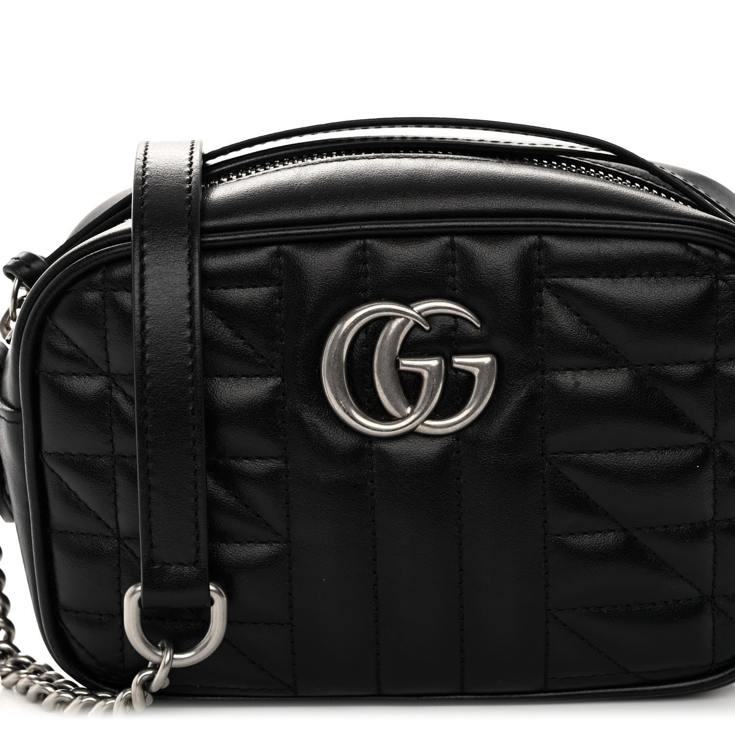 Gucci Calfskin Matelasse Aria Mini GG Marmont Chain Shoulder Bag Black 7 of 9