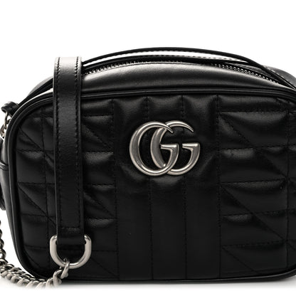 Gucci Calfskin Matelasse Aria Mini GG Marmont Chain Shoulder Bag Black 7 of 9