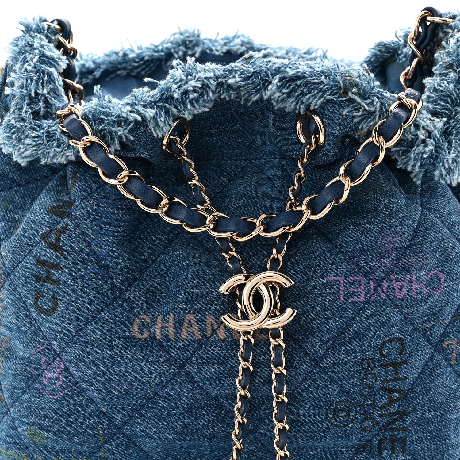 Chanel Denim Quilted Small Mood Bucket With Chain Blue Yellow Orange 8 of 11