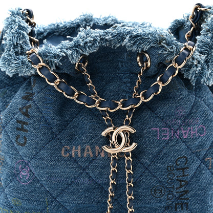 Chanel Denim Quilted Small Mood Bucket With Chain Blue Yellow Orange 8 of 11