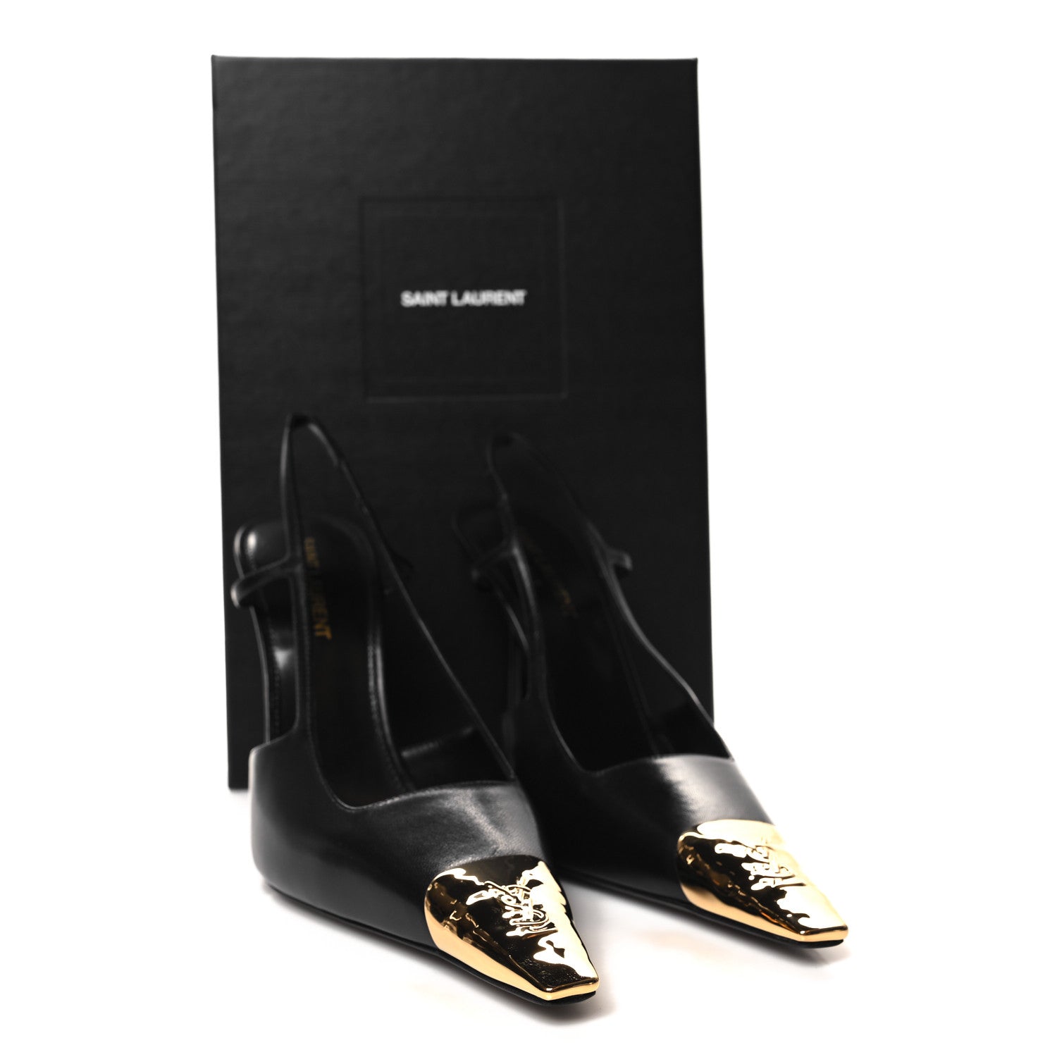 Saint Laurent Calfskin Metallic Toe Slingback Strap Heels 39 Black 9 of 9