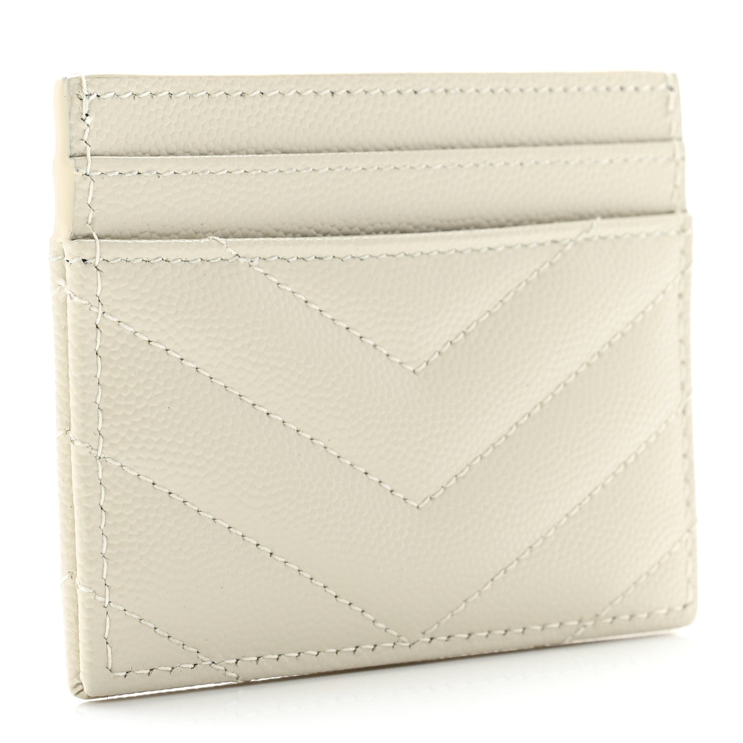 Saint Laurent Grain De Poudre Matelasse Chevron Monogram Credit Card Case Crema Soft 3 of 8