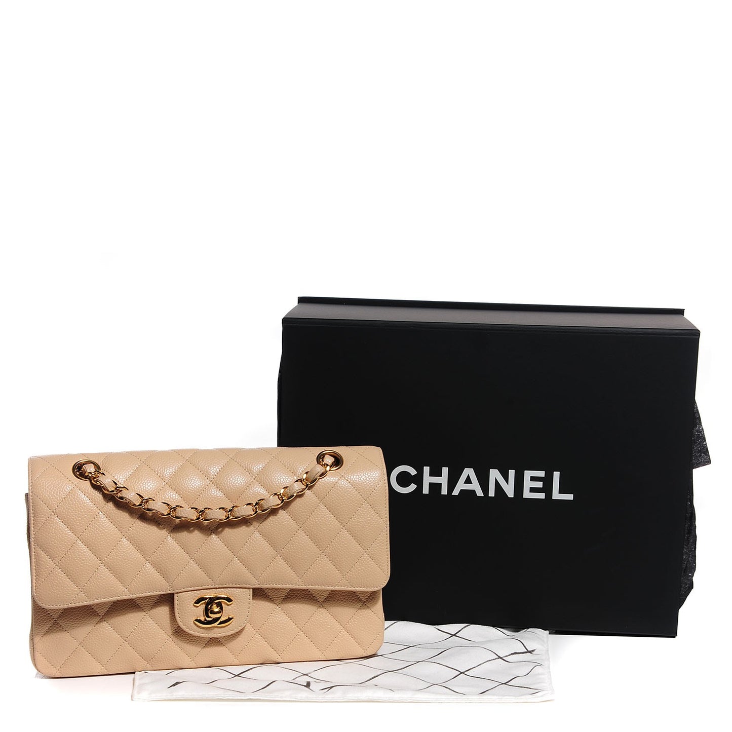 Caviar Quilted Medium Double Flap Beige Clair