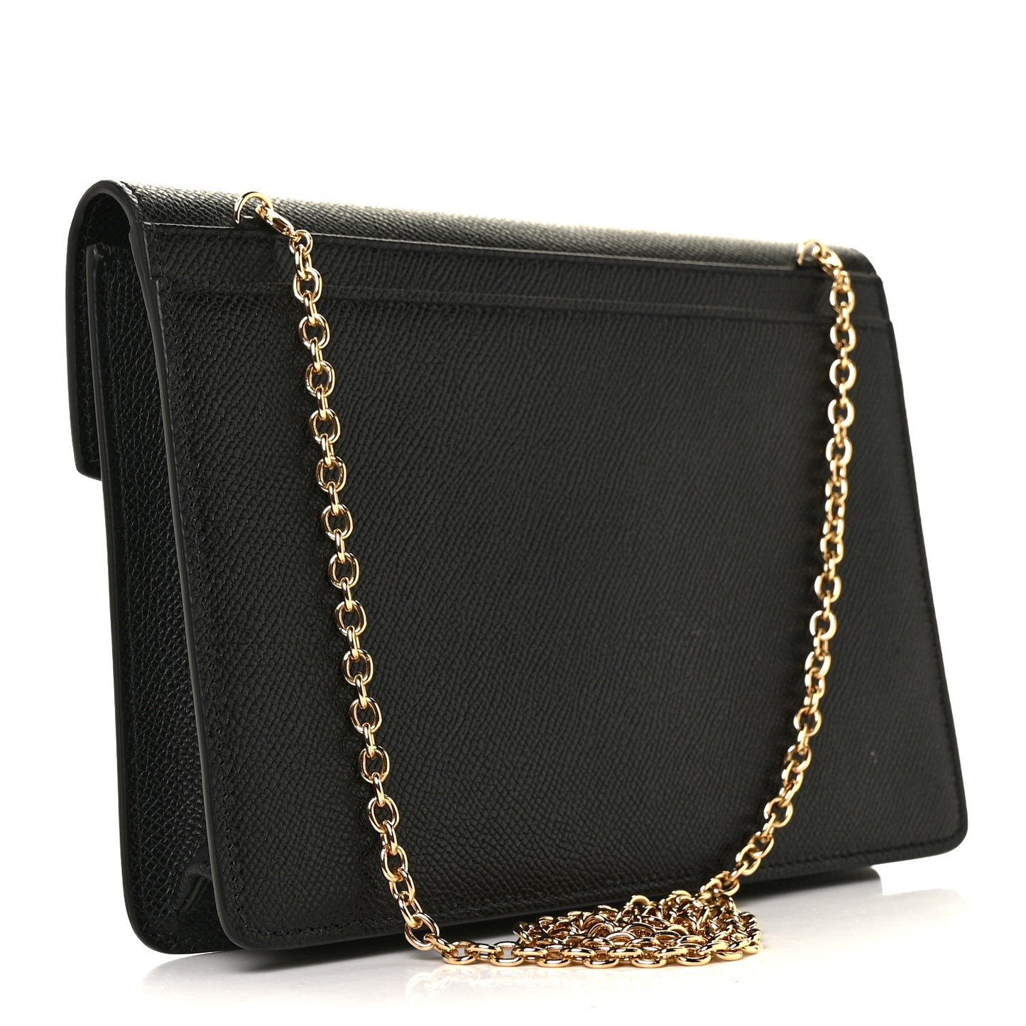 Hammered Calfskin Gancio Wallet On Chain Black