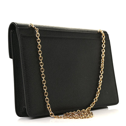Salvatore Ferragamo Hammered Calfskin Gancio Wallet On Chain Black 2 of 7