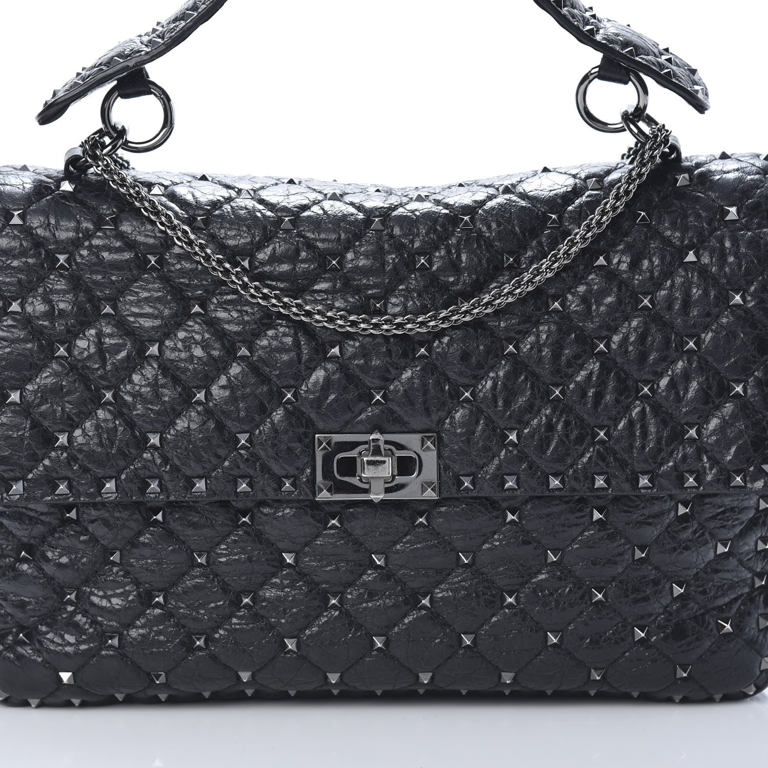 Valentino Garavani Craquele Nappa Large Rockstud Spike Shoulder Bag Black 7 of 9