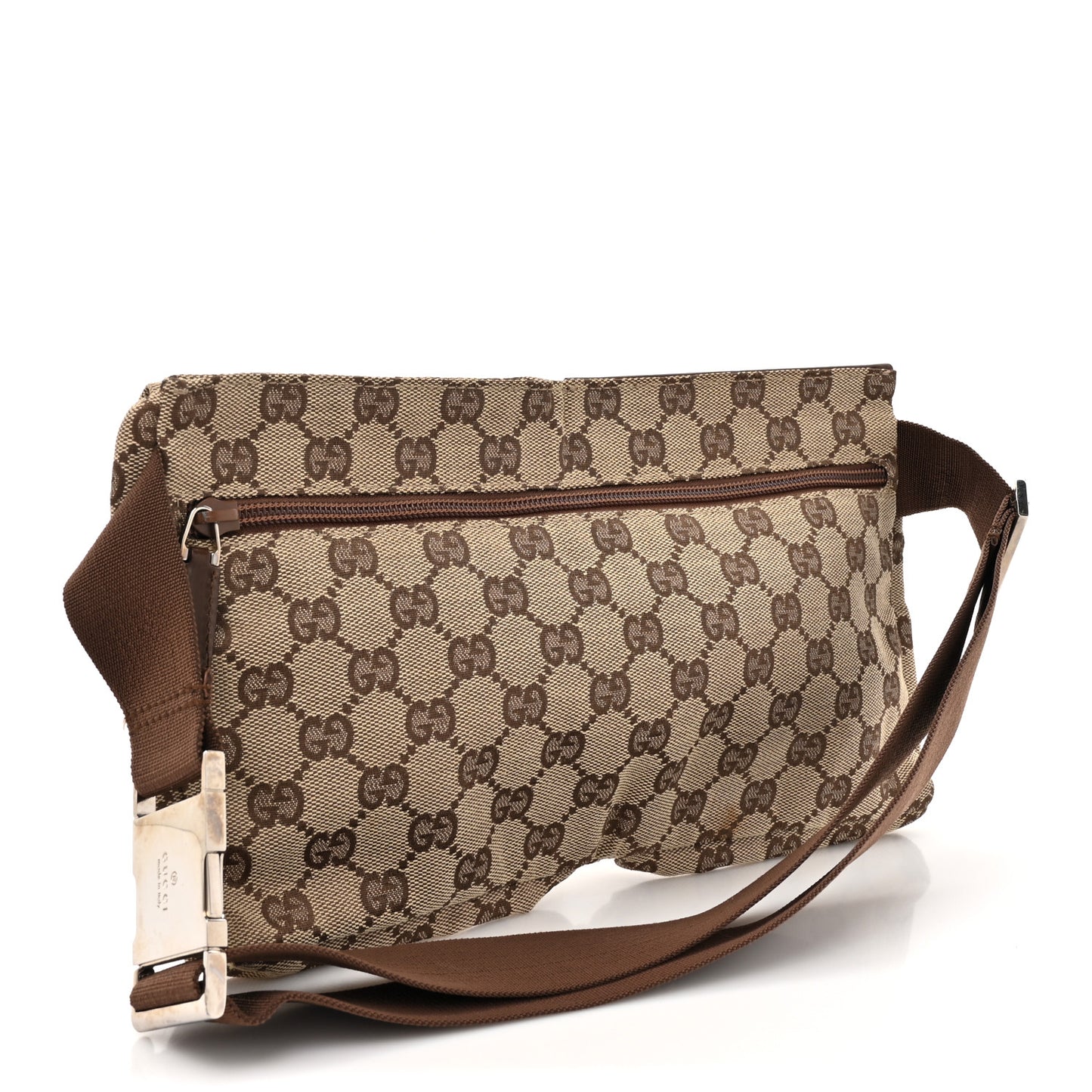 GG Monogram Web Double Pocket Belt Bag Dark Brown