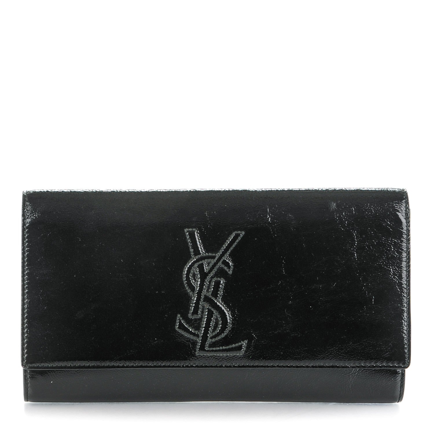 Saint Laurent Textured Patent Monogram Large Belle De Jour Clutch Black 1 of 8