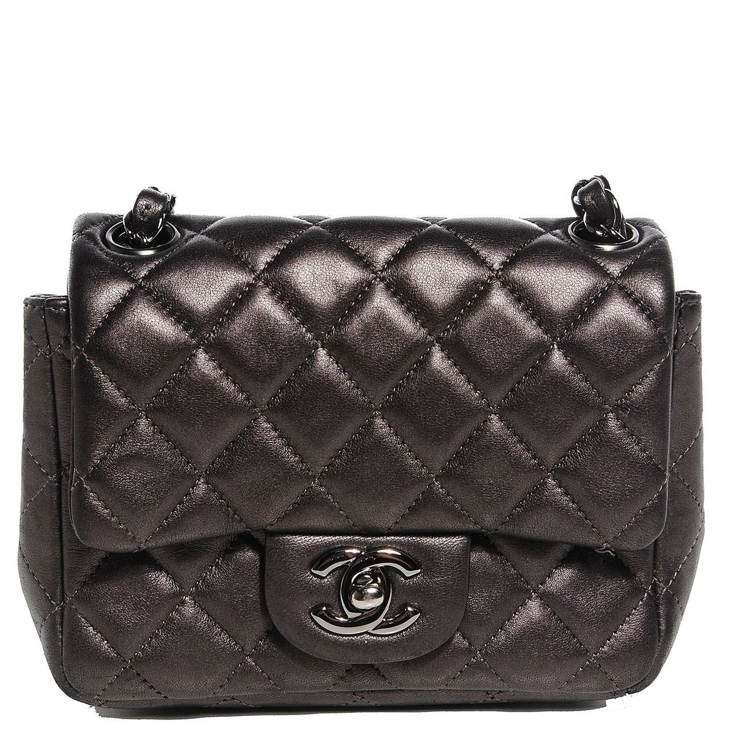Lambskin Quilted Mini Square Flap Metallic Dark Grey