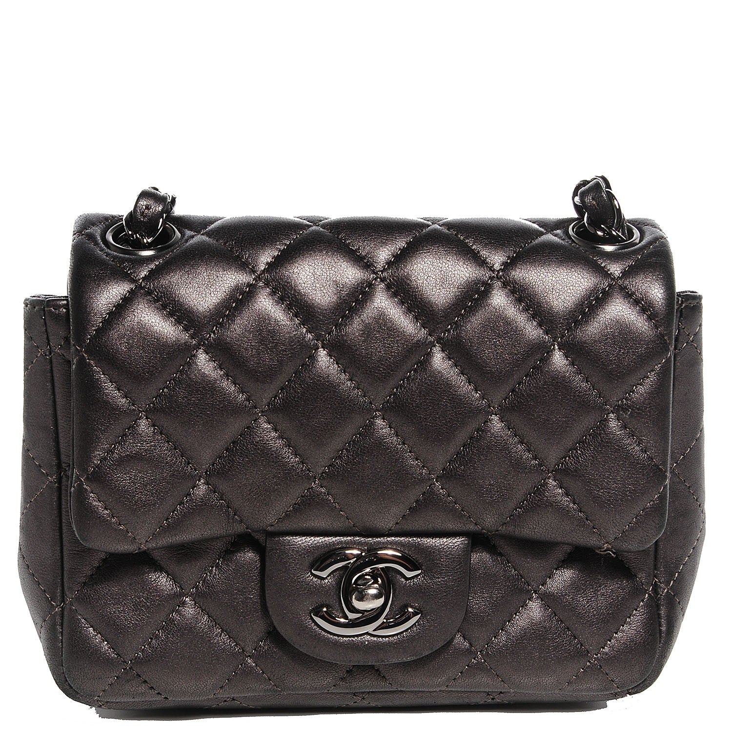 Chanel Lambskin Quilted Mini Square Flap Metallic Dark Grey 1 of 9
