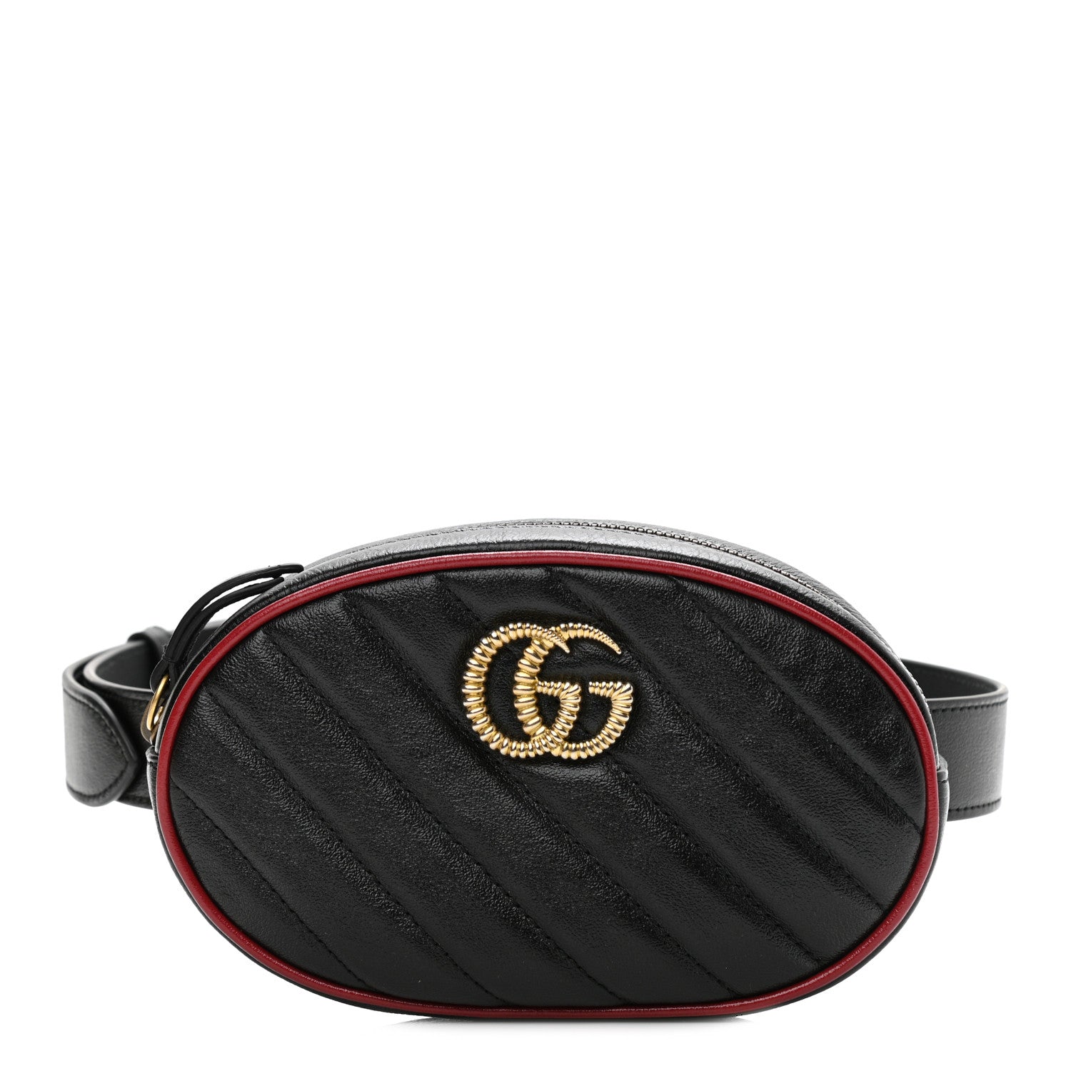 Gucci Azalea Calfskin Matelasse Diagonal Torchon GG Marmont Belt Bag 75 30 Black Romantic Cerise 1 of 9