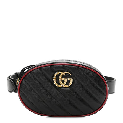 Gucci Azalea Calfskin Matelasse Diagonal Torchon GG Marmont Belt Bag 75 30 Black Romantic Cerise 1 of 9