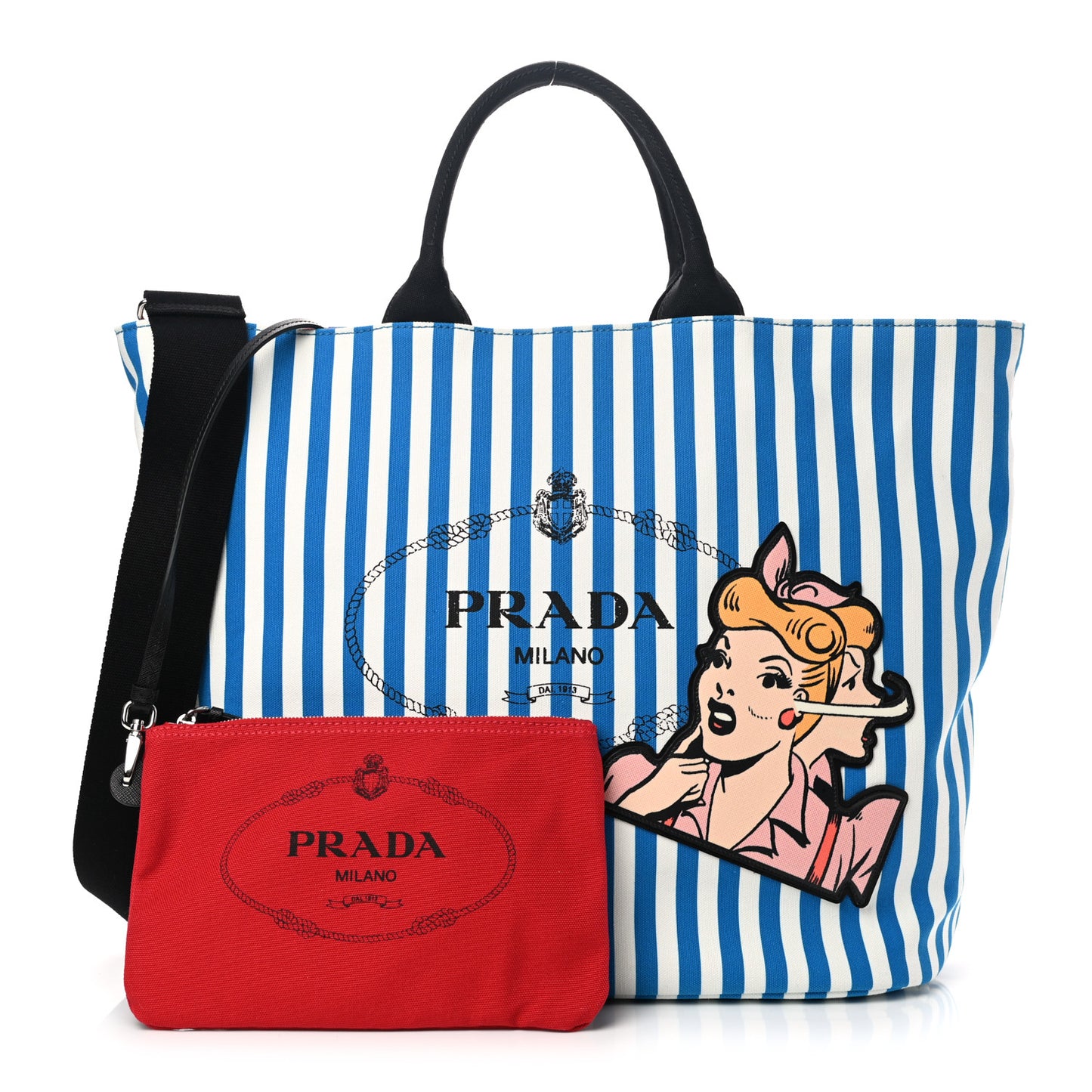 Canvas Striped Comic Shopping Tote Blue White