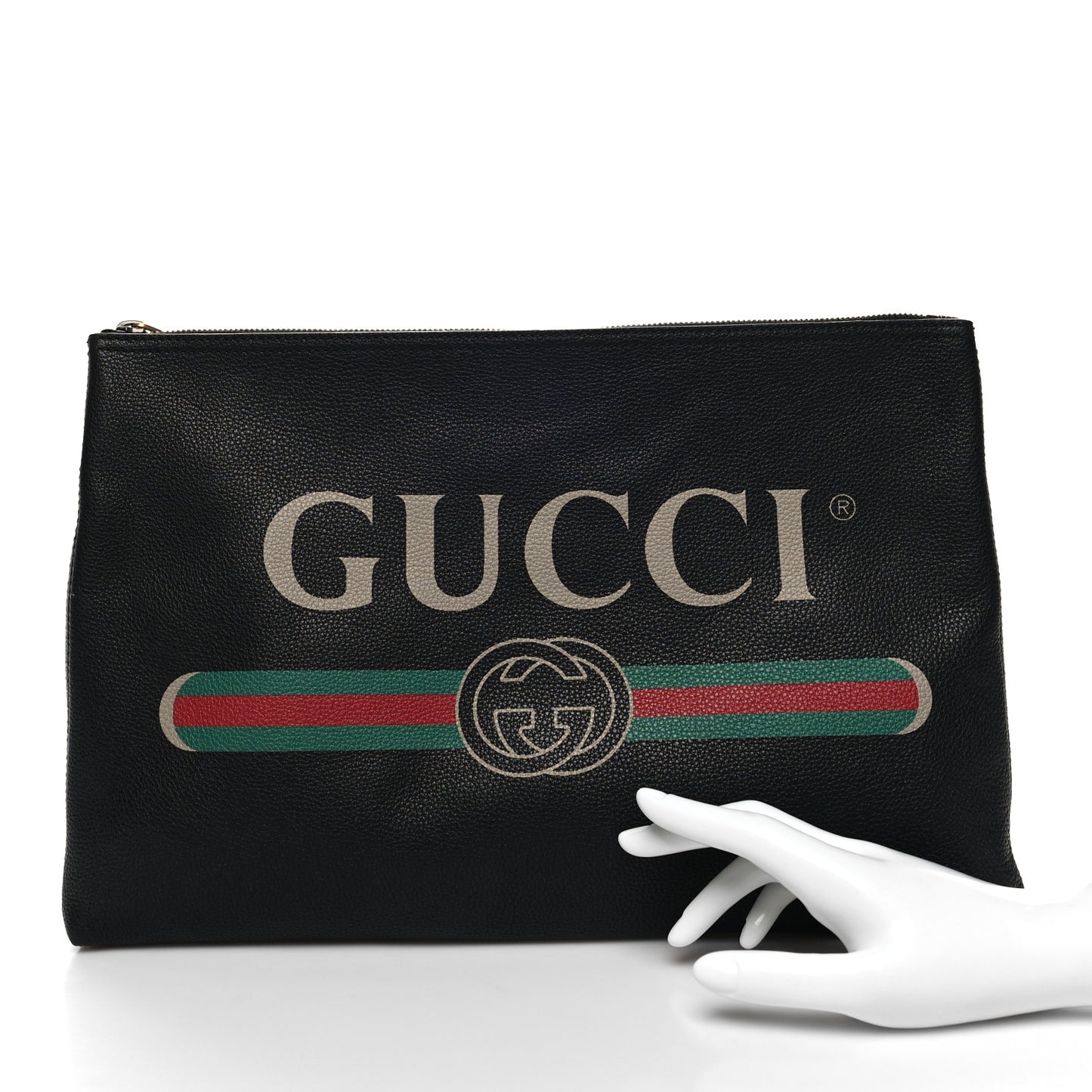 Pebbled Calfskin Large Logo Portfolio Clutch Black
