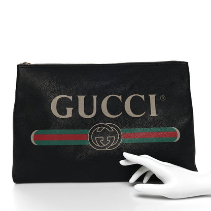 Gucci Pebbled Calfskin Large Logo Portfolio Clutch Black 2 of 10