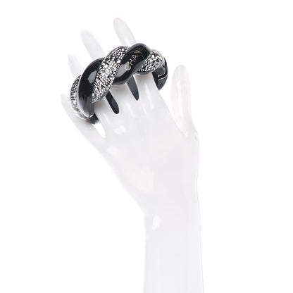 Chanel Resin Crystal CC Cuff Bracelet Black 2 of 5