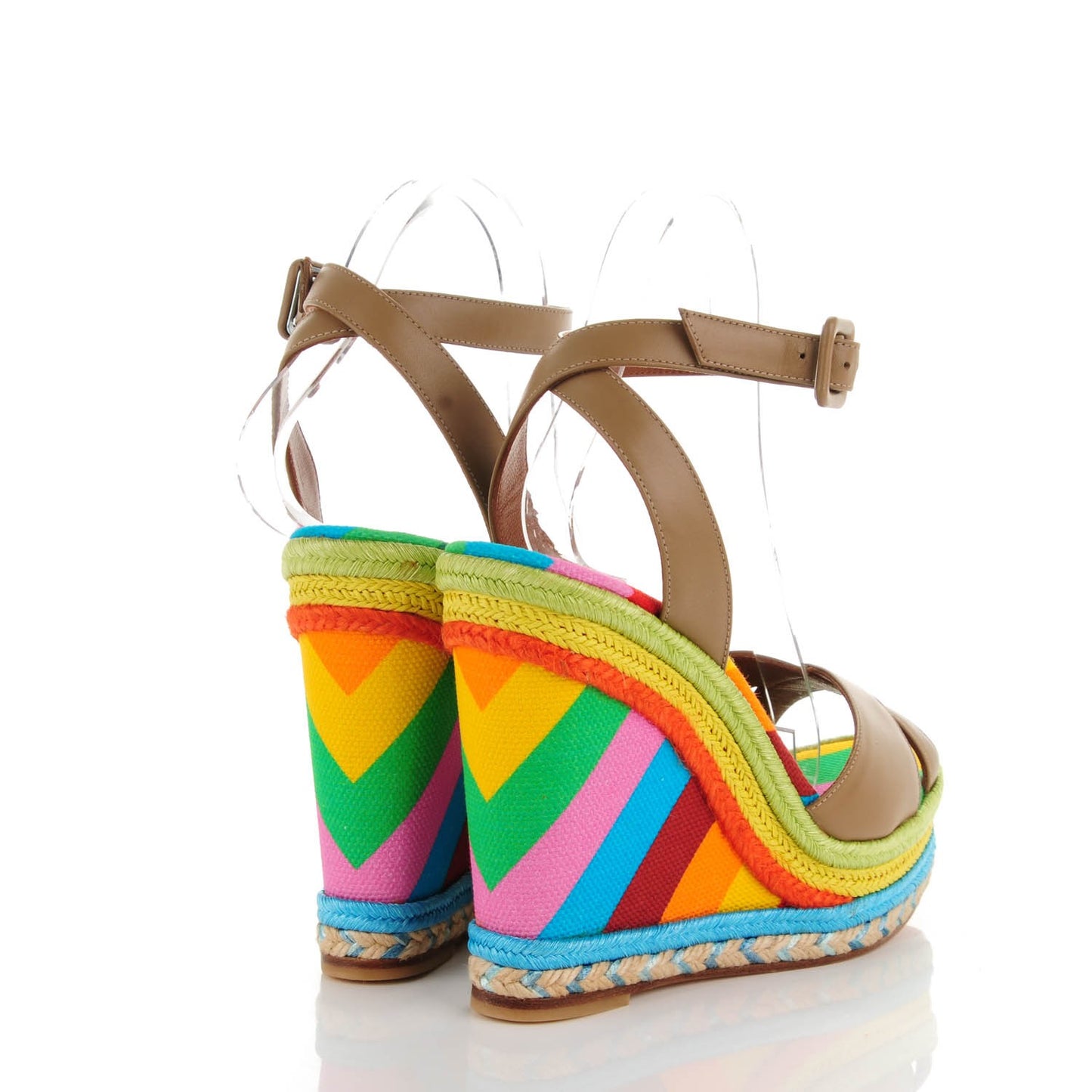 Calfskin Canvas Raffia Chevron Print 1973 Espadrille Wedge Sandals 37 Alpaca Multicolor