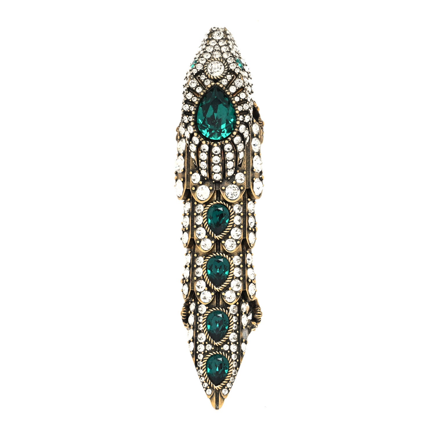 Gucci Metal Crystal Snake Finger Ring Aged Gold 1 of 4