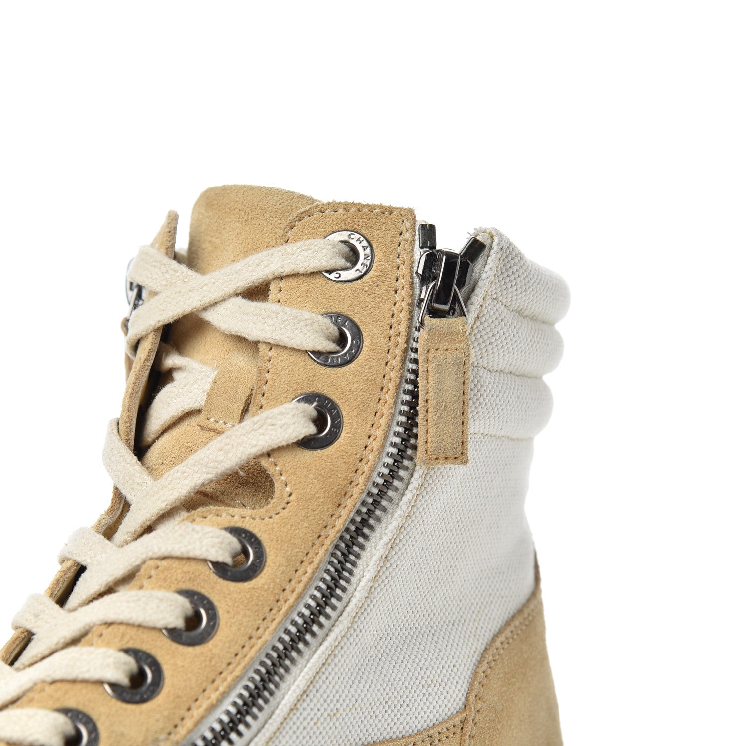 Chanel Toile Suede Calfskin CC Lace Up Short Boots 36 Light Beige 16 of 20