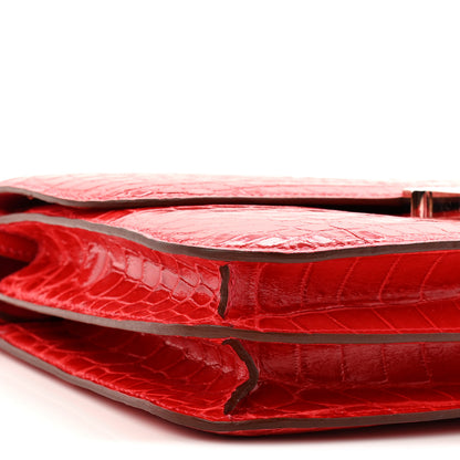 Hermes Shiny Niloticus Crocodile Constance Elan 25 Rouge Casaque 16 of 19