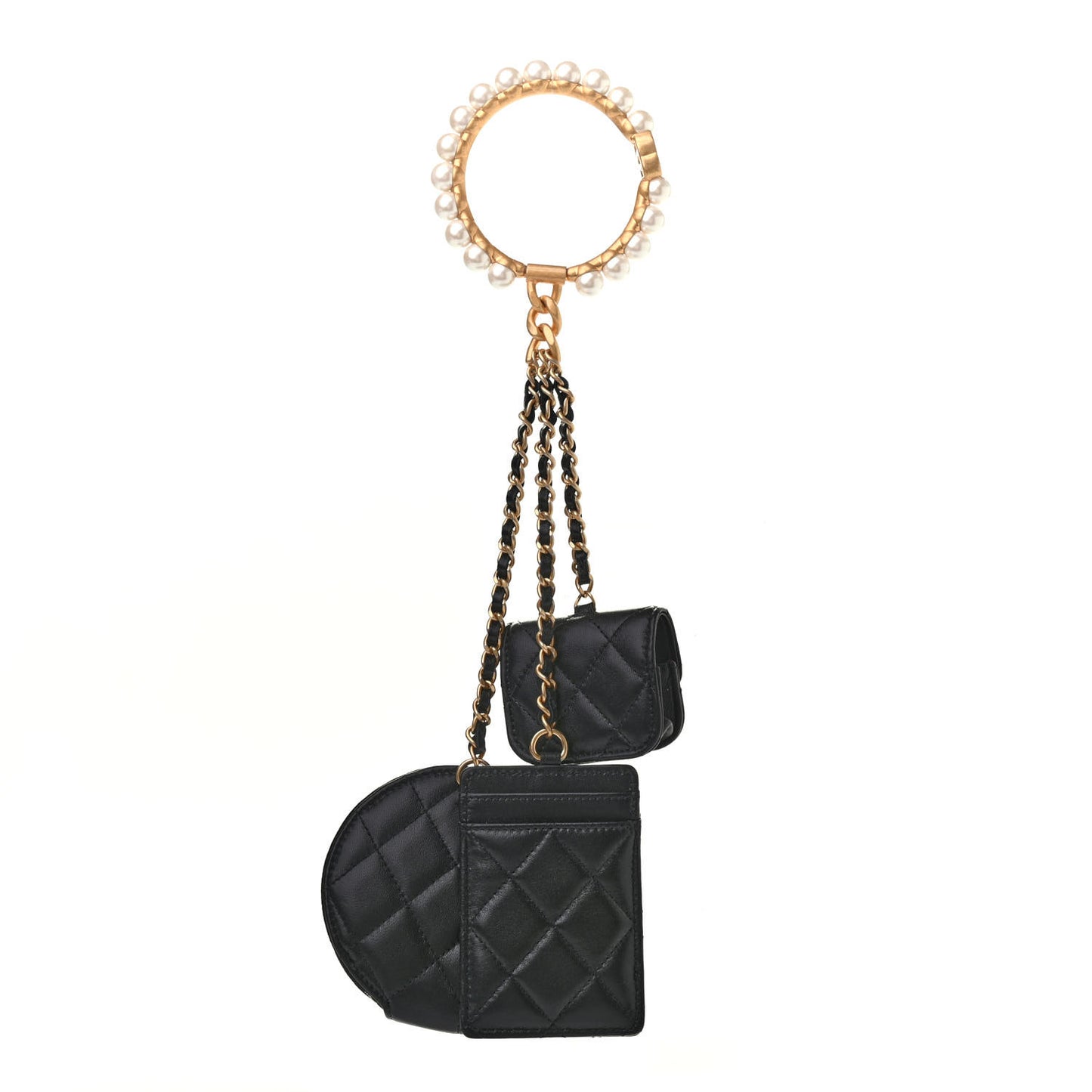 Pearl Lambskin Pearl Crown CC Wristlet Multi Pouches Black