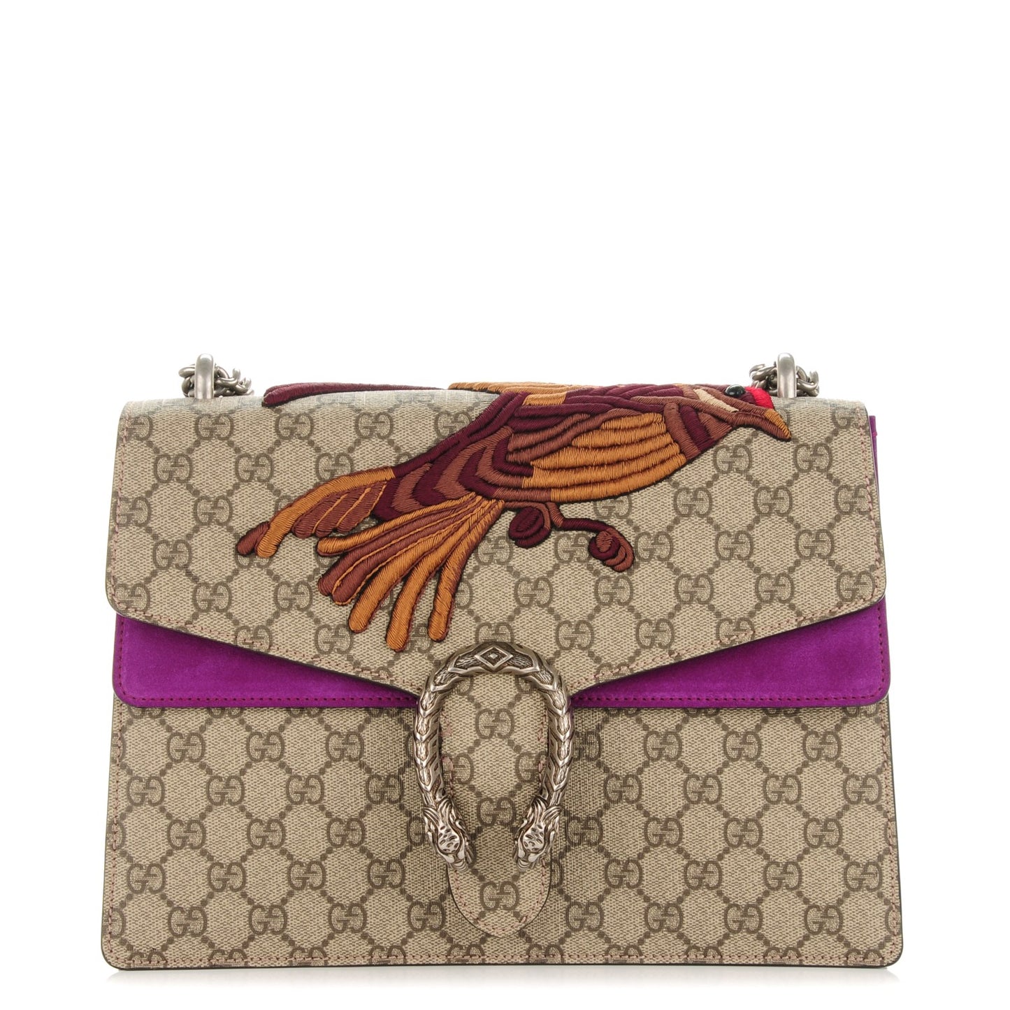 GG Supreme Monogram Bird Embroidered Medium Dionysus Shoulder Bag Purple