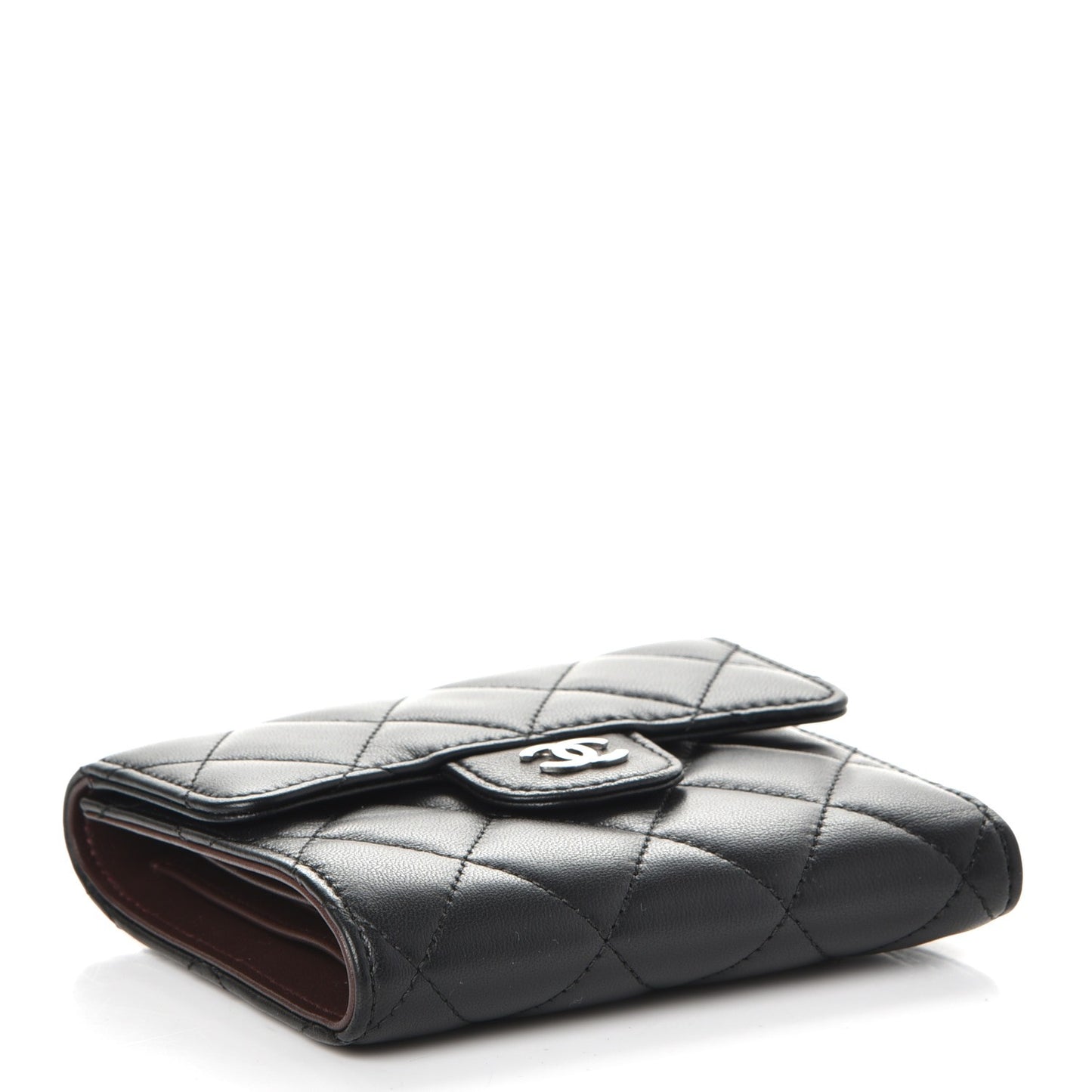 Lambskin Quilted Small Compact Wallet Black
