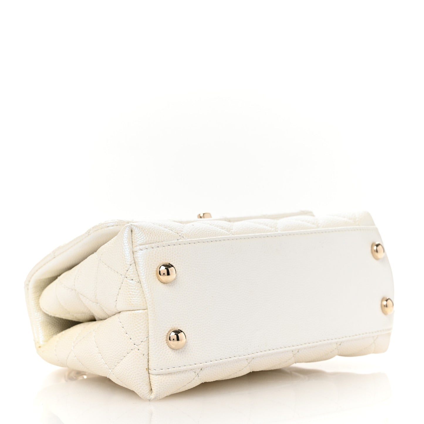 Iridescent Caviar Quilted Extra Mini Coco Handle Flap White