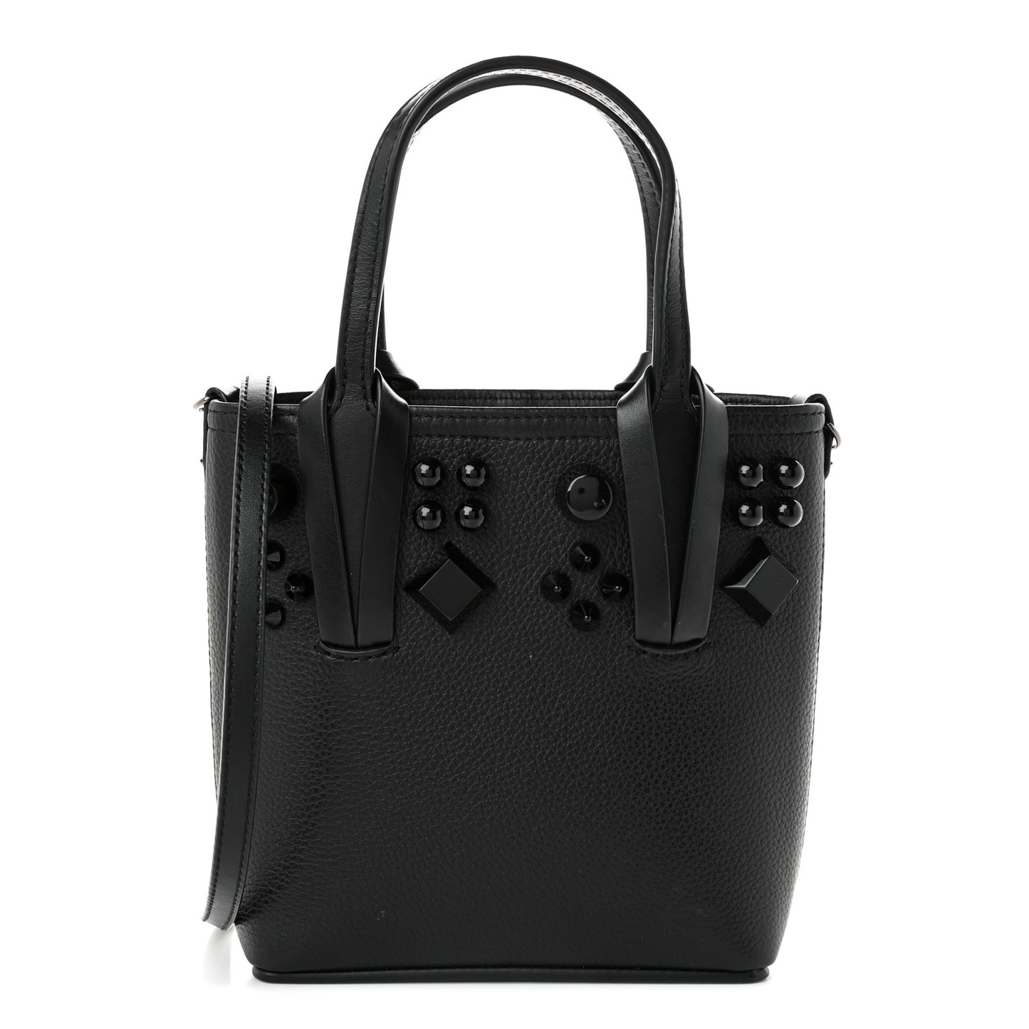 Calfskin Empire Spike Monochrome Studded Mini North South Cabata Tote Black