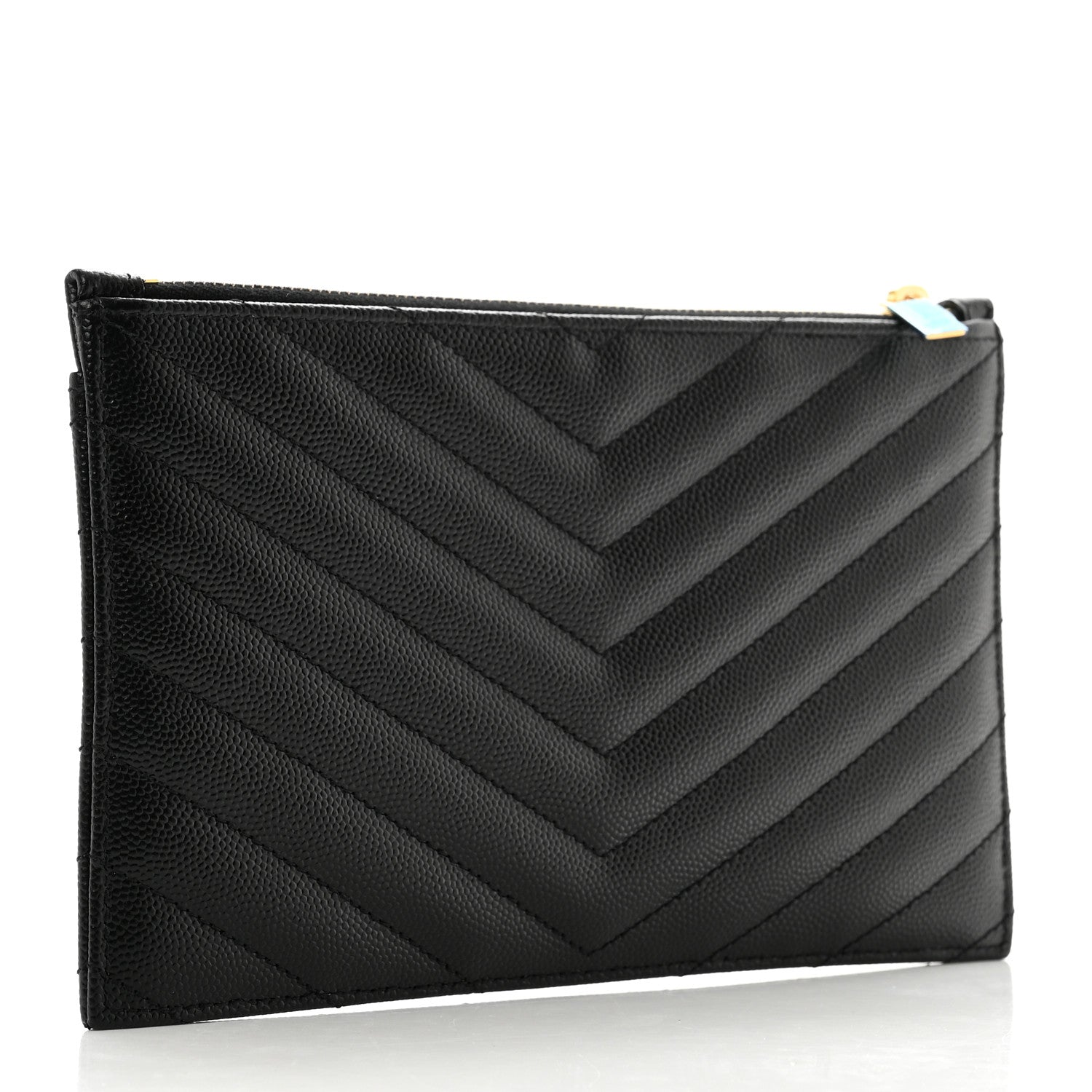 Saint Laurent Grain De Poudre Chevron Monogram Bill Pouch Black 3 of 8