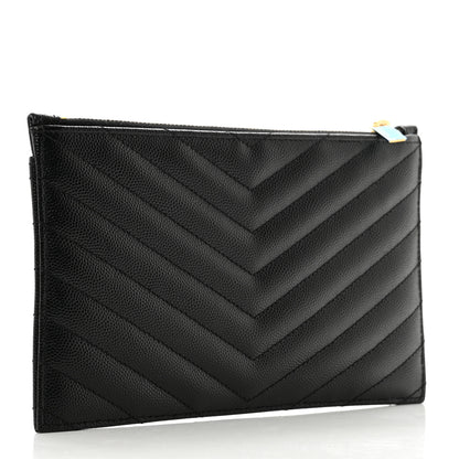 Saint Laurent Grain De Poudre Chevron Monogram Bill Pouch Black 3 of 8