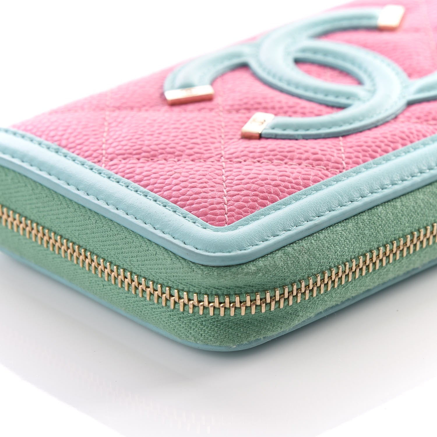 Chanel Caviar Quilted Medium Filigree Zip Around Wallet Pink Blue Green 5 of 11
