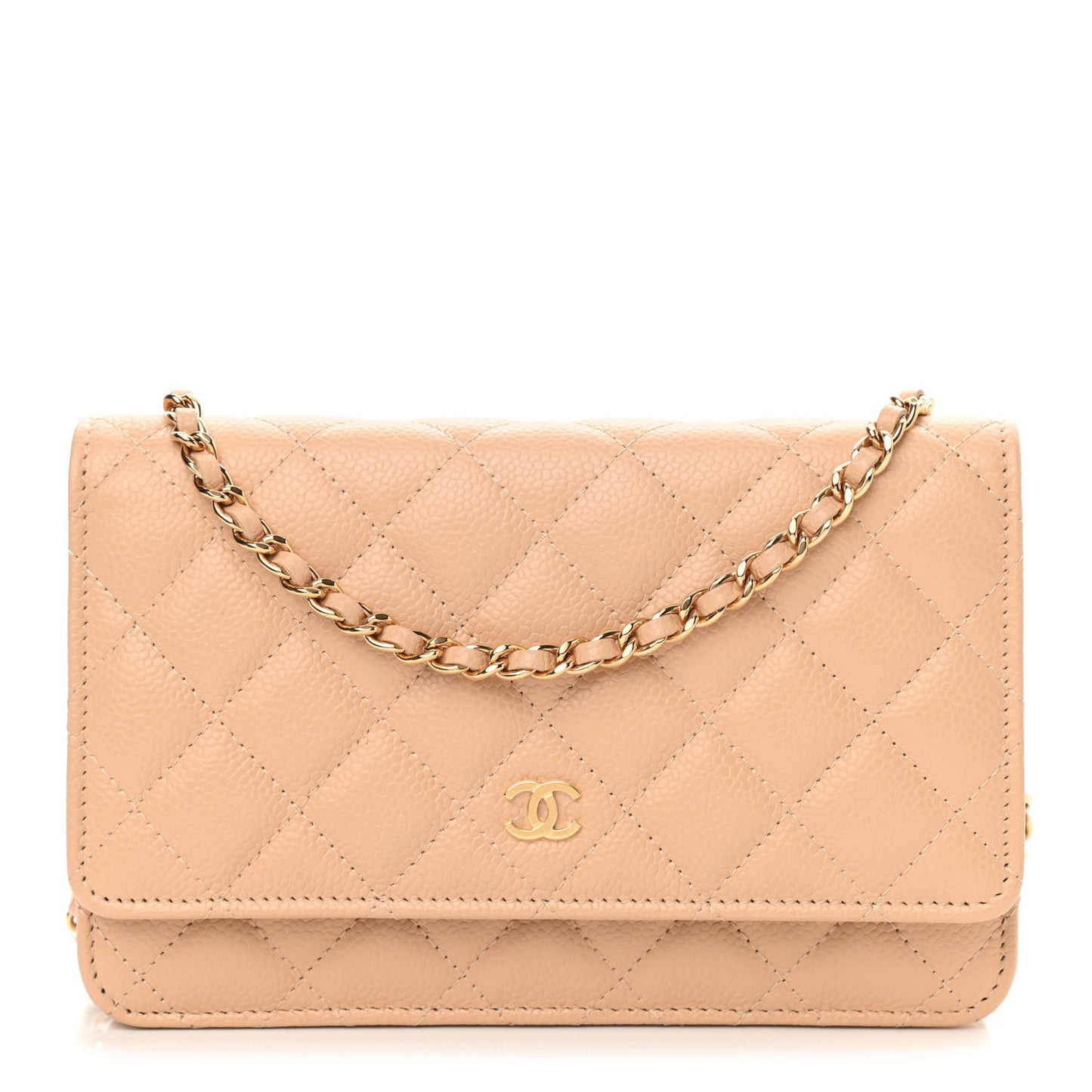 Caviar Quilted Wallet On Chain WOC Beige