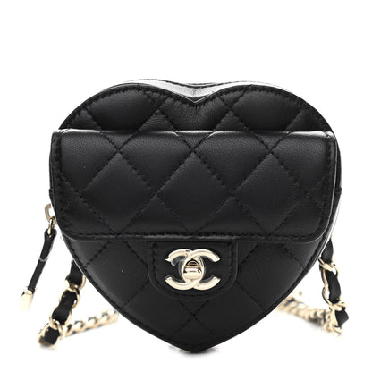 Chanel Lambskin Quilted CC In Love Heart Waist Belt Bag With Chain Black 1 of 11