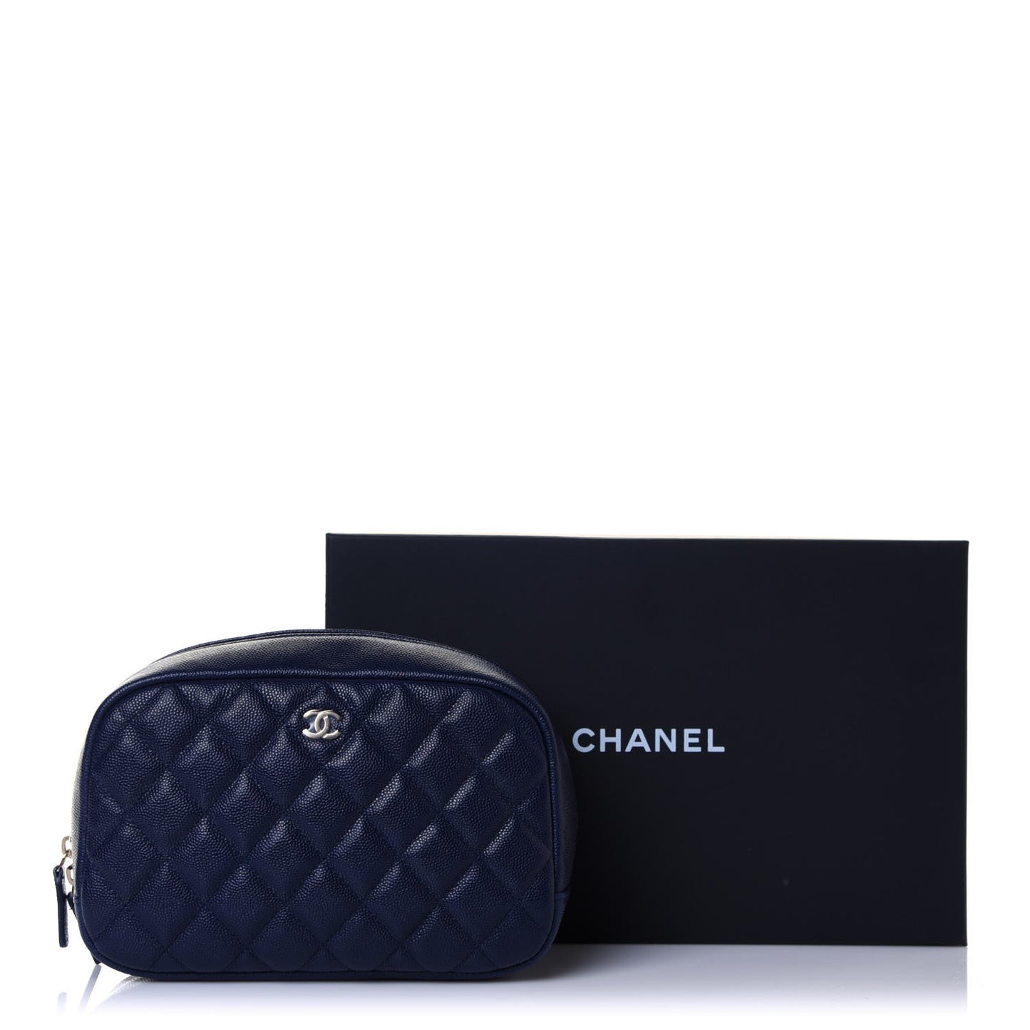 Caviar Quilted Curvy Pouch Cosmetic Case Navy