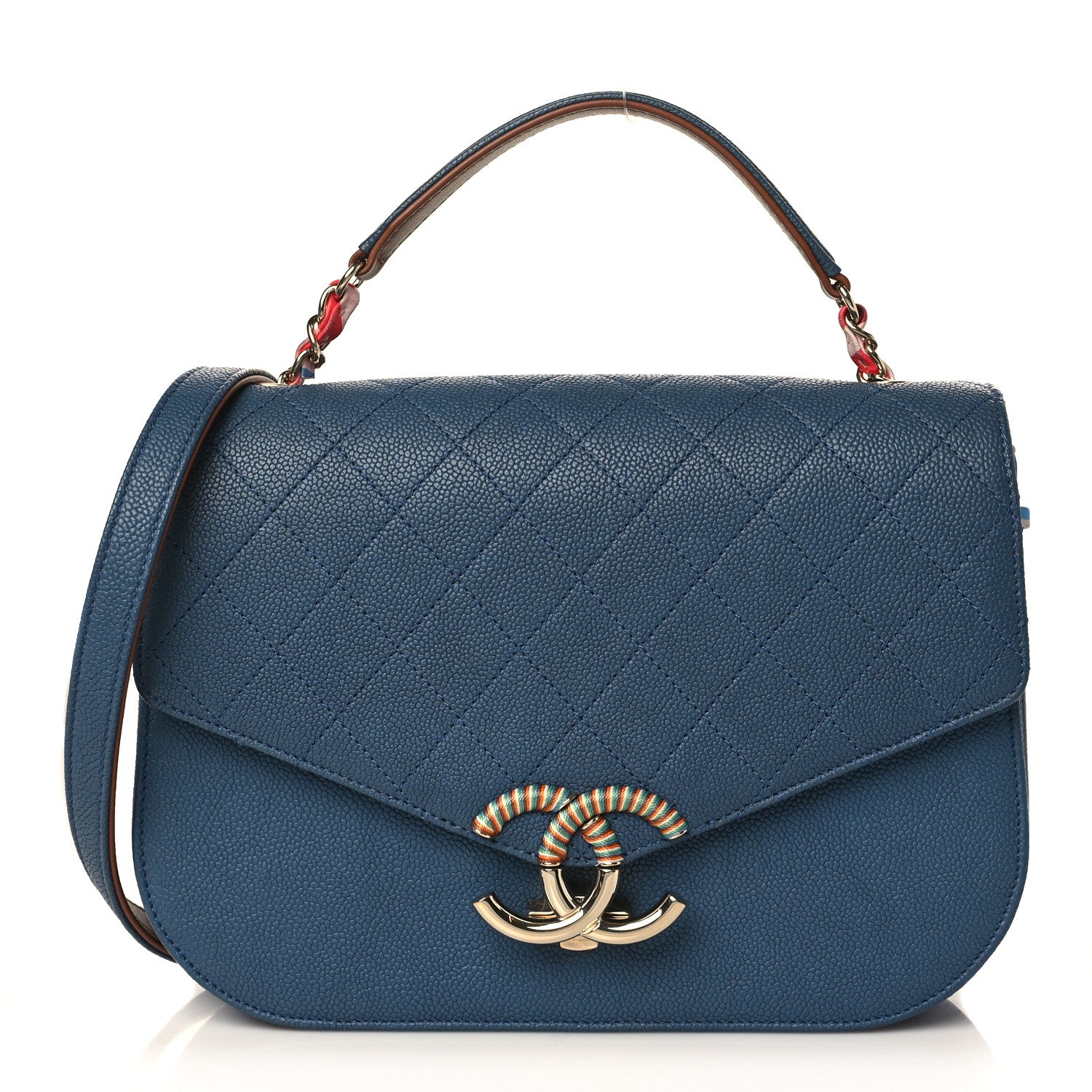 Chanel Grained Calfskin Quilted Medium Cuba Top Handle Flap Blue 1 of 8