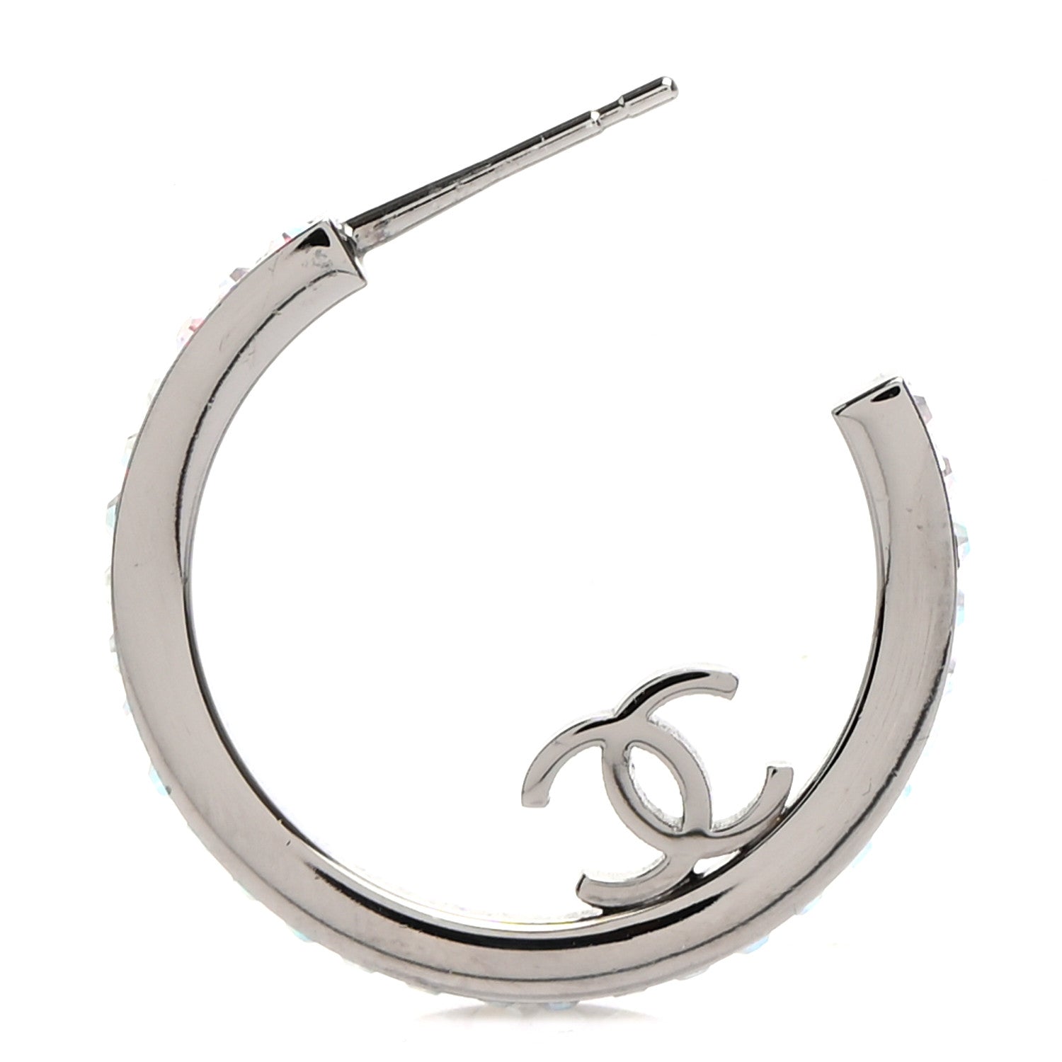 Chanel Crystal CC Hoop Earrings Silver 5 of 5
