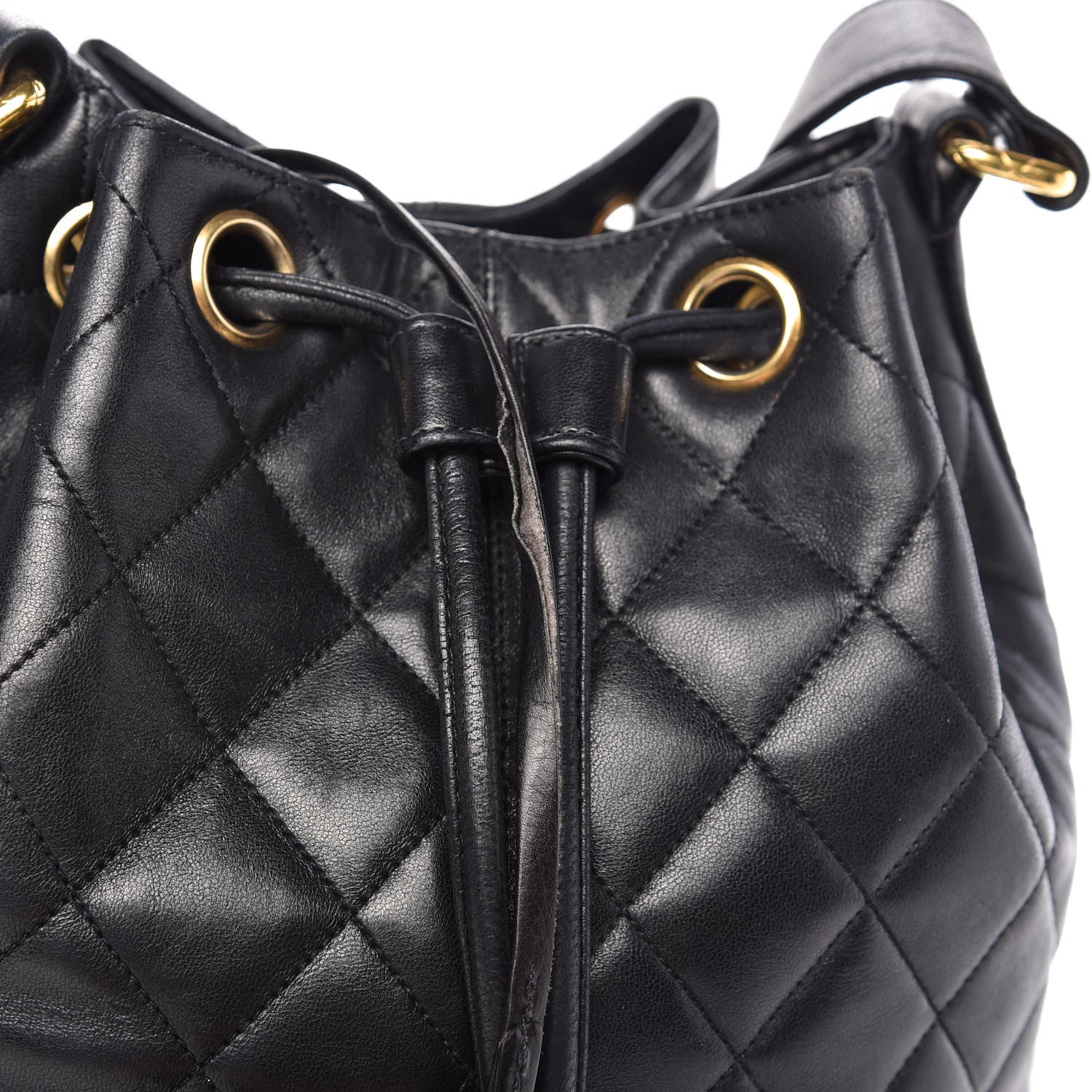 Chanel Lambskin Quilted Drawstring Shoulder Bag Black 10 of 10