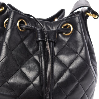 Chanel Lambskin Quilted Drawstring Shoulder Bag Black 10 of 10