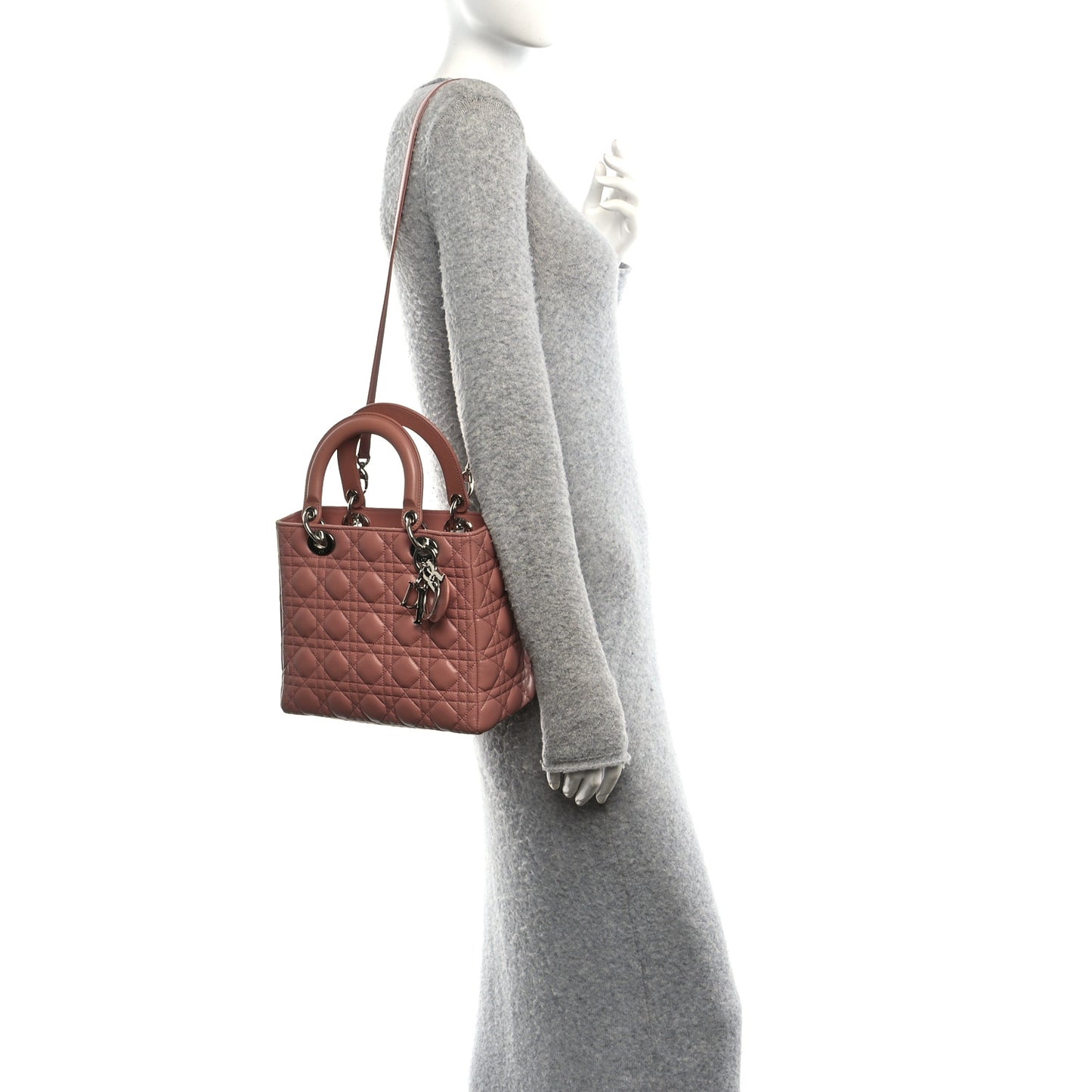 Lambskin Cannage Medium Lady Dior Bois de Rose