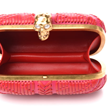 Alexander McQueen Calfskin Woven Britannia Skull Box Clutch Red Pink 4 of 7
