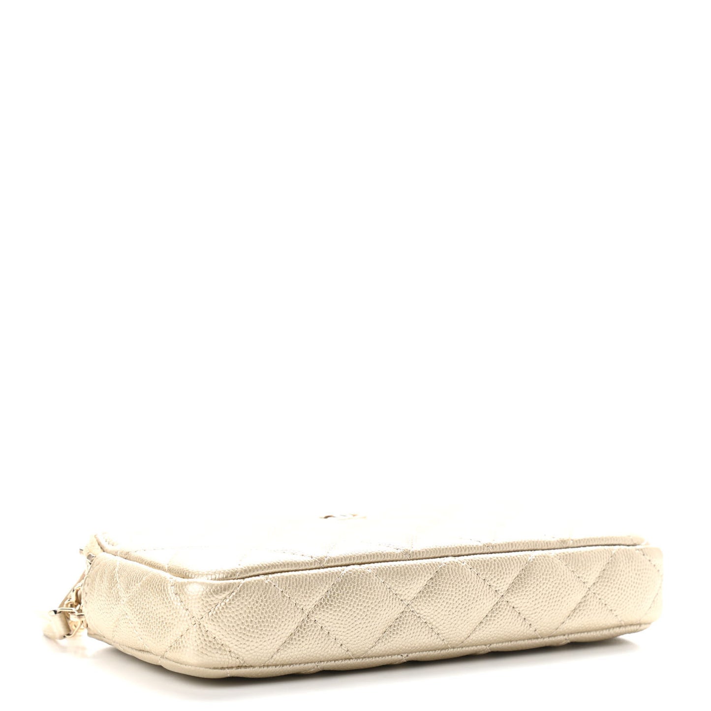 Metallic Caviar Quilted Small Clutch With Chain Gold