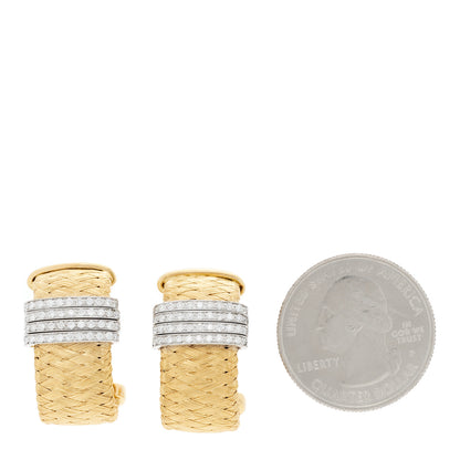 Roberto Coin 18K Yellow White Gold Diamond Primavera Silk Mesh Hoop Earrings 2 of 7