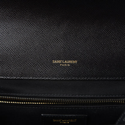 Saint Laurent Grain De Poudre Textured Mixed Matelasse Large Triquilt Monogram Satchel Black 5 of 9